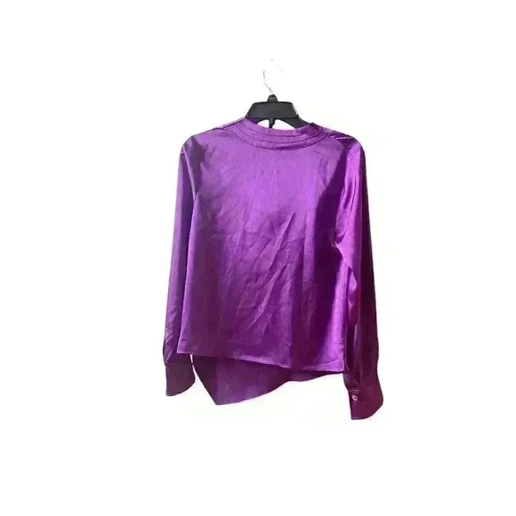 MILLY Nancy Asymmetrical Top Satin Cowl Neck Purple Blouse Top Size Small - Picture 9 of 13